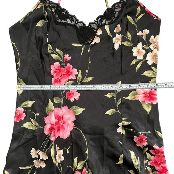 Bay Studio Sleepwear Floral Lace Trim Bow Satin Mini Slip Dress Black S Coquette - Picture 12 of 13